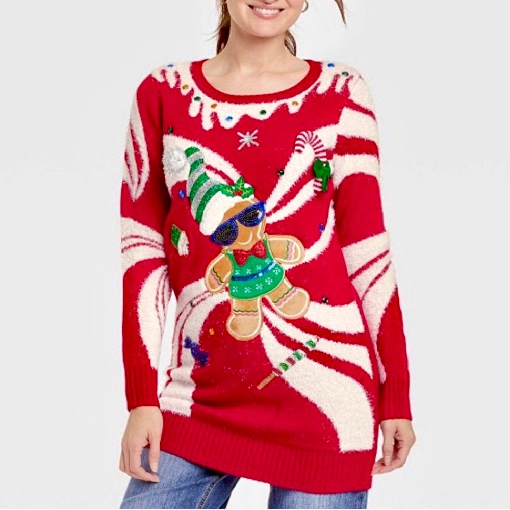 33 Degrees Gingerbread Ugly Christmas Holiday Appliqué Sweater Size XS